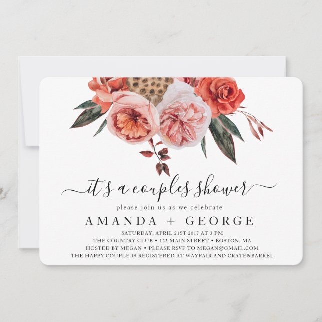 Terracotta Flowers boho couple shower Invitation (Front)