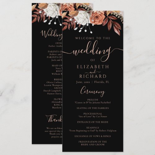 Terracotta Flowers Boho Fall Foliage Black Wedding Program