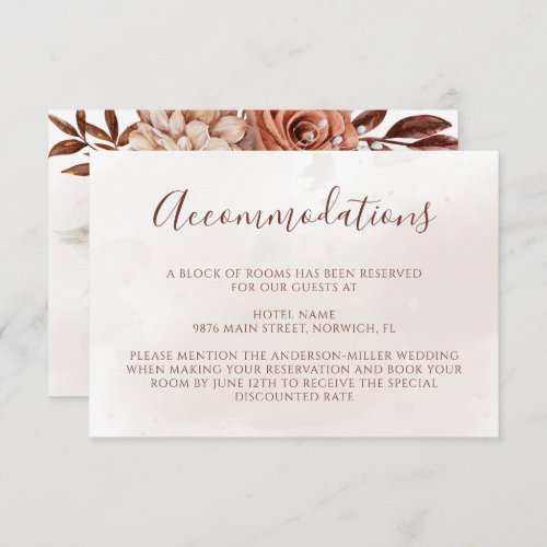 Terracotta Flowers Boho Fall Wedding Accommodation Enclosure Card