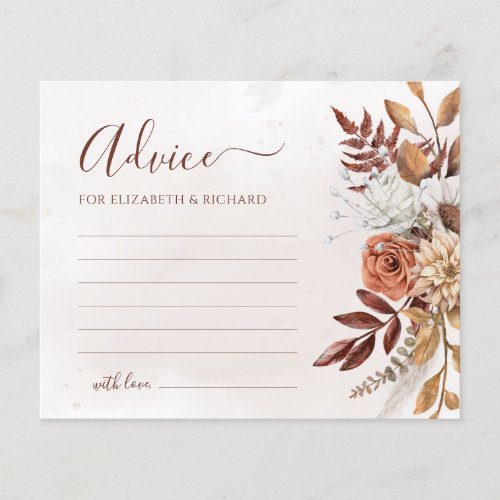 Terracotta Flowers Boho Fall Wedding Advice Card