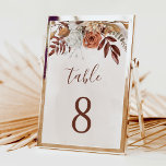 Terracotta Flowers Boho Fall Wedding Table Number<br><div class="desc">Modern bohemian style wedding table number signs featuring watercolor flowers and fall leaves in earthy tones like rust brown,  burnt orange and terracotta. Perfect choice for autumn weddings.</div>