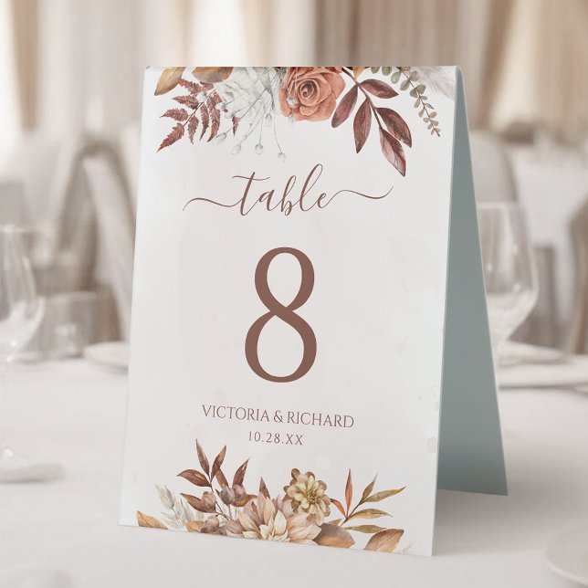 Terracotta Flowers Boho Fall Wedding Table Number Table Tent (Creator Uploaded)