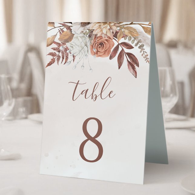 Terracotta Flowers Boho Fall Wedding Table Number Table Tent (Creator Uploaded)