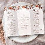 Terracotta Flowers Boho Fall Wedding Trifold Menu<br><div class="desc">Fall in love with this charming trifold wedding menu card! This trendy design features a warm and inviting fall color palette with terracotta florals and leaves, perfect for a rustic or boho-inspired wedding. The trifold format provides plenty of space to showcase your delicious menu options, while the elegant typography and...</div>