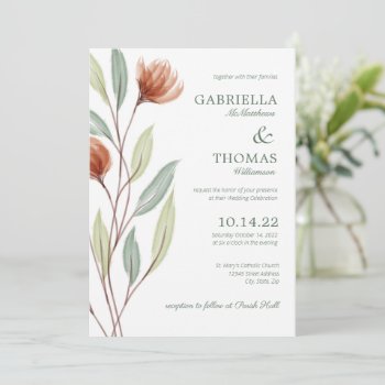 Terracotta Flowers Botanical Wedding Invitation by ModernMatrimony at Zazzle