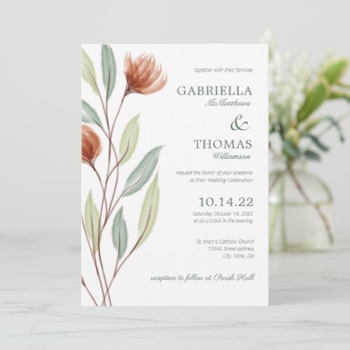Terracotta Flowers Botanical Wedding Invitation