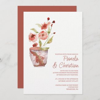 Terracotta Flowers, Clay Pot Wedding Invitations