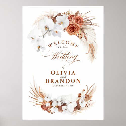 Terracotta Flowers Elegant Wedding Welcome Sign