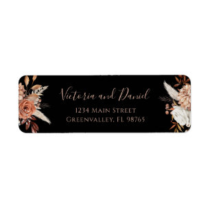 Terracotta Flowers Fall Black Wedding Address Label
