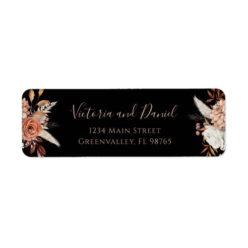 Terracotta Flowers Fall Black Wedding Address Label