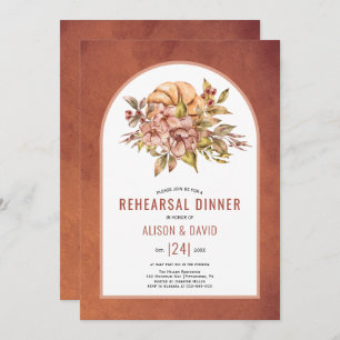 Terracotta flowers fall wedding rehearsal dinner invitation