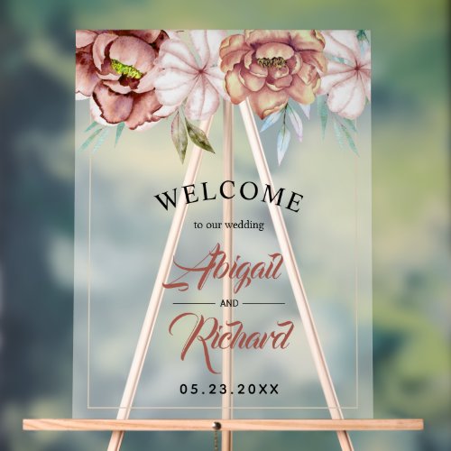 Terracotta flowers frosted wedding WELCOME Acrylic Sign