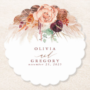 Terracotta Flowers Pampas Grass Elegant Tropical Paper Coaster