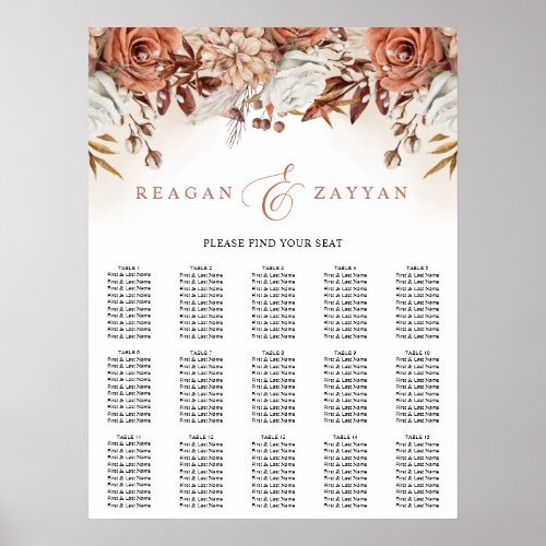 Terracotta Flowers Pampas Wedding Seating Chart