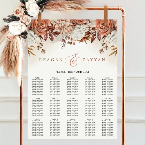 Terracotta Flowers Pampas Wedding Seating Chart