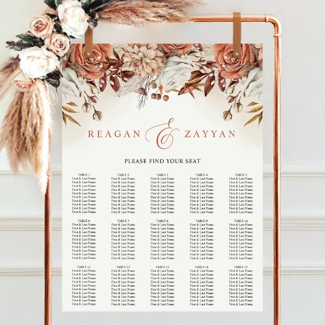 Terracotta Flowers Pampas Wedding Seating Chart (Creator Uploaded)