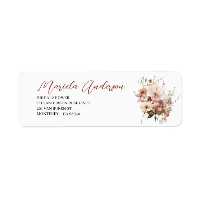 Terracotta Flowers  Watercolor  bridal shower Label (Front)