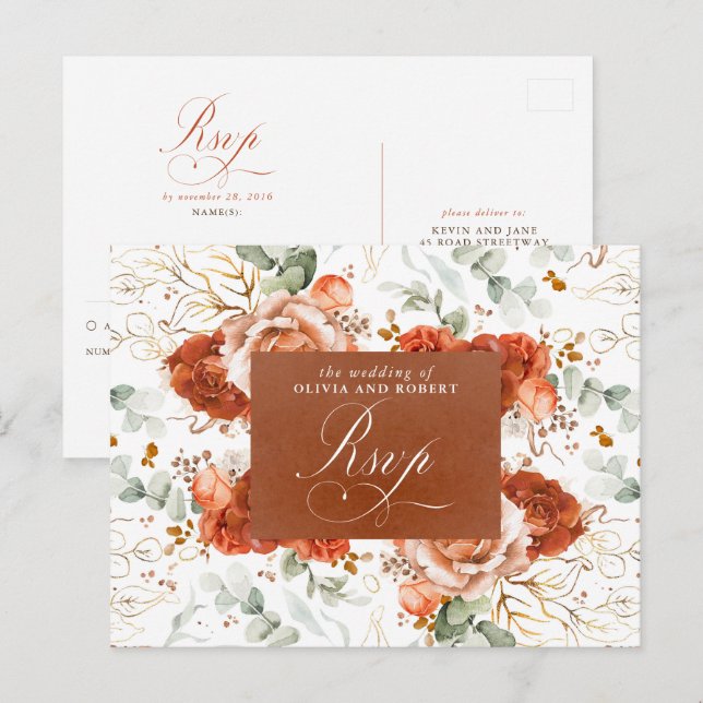 Terracotta Flowers Wedding RSVP Postcard (Front/Back)