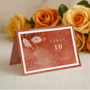 Terracotta Folded Wedding Place Card Autumn Floral