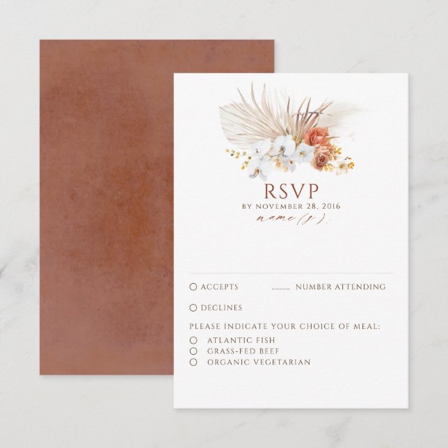 Terracotta Foliage Boho Wedding RSVP (Front/Back)
