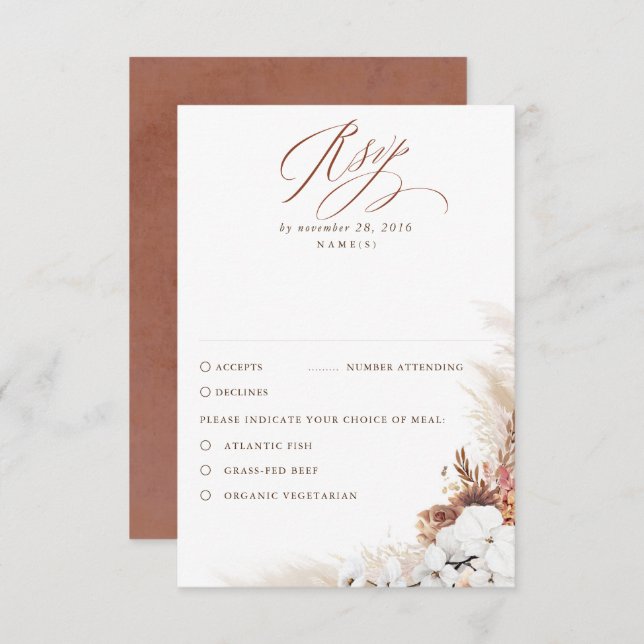 Terracotta Foliage Boho Wedding RSVP (Front/Back)