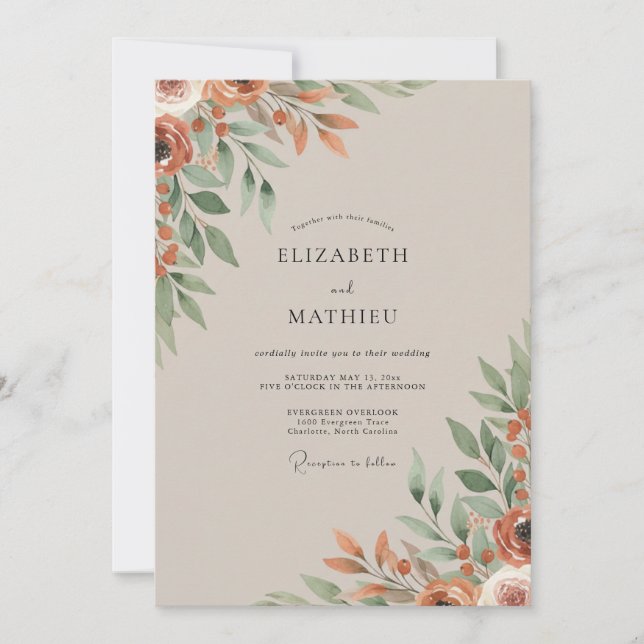 Terracotta Foliage Soft Eucalyptus Wedding Invitation (Front)