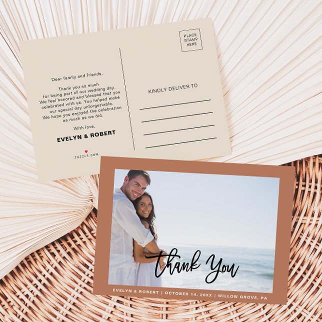 Terracotta Formal Photo Wedding Thank You Postcard (Creator Uploaded)