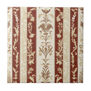 Terracotta French Country Toile Floral Stripe Ceramic Tile