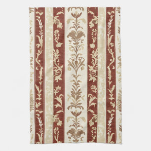 Terracotta French Country Toile Floral Stripe Kitchen Towel