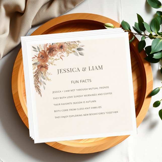 Terracotta Fun Facts about Newlyweds Fall Wedding Napkins (Terracotta Fun Facts about Newlyweds Fall Wedding Napkins)