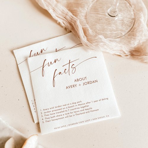 Terracotta Fun Facts Wedding Cocktail Napkins