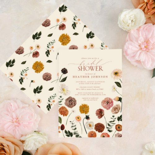 Terracotta Garden Flower Script Bridal Shower  Invitation