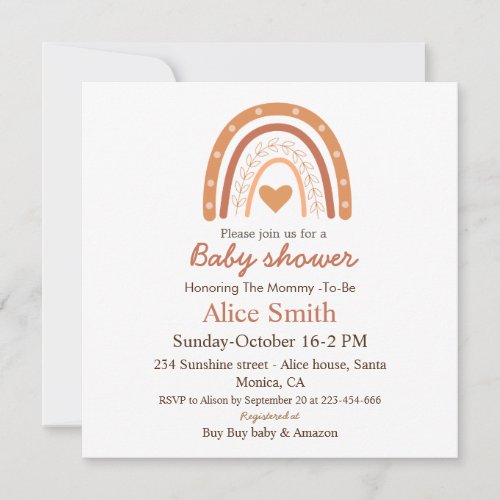 Terracotta Gender Neutral boho rainbow baby shower Invitation