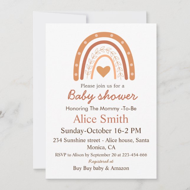 Terracotta Gender Neutral boho rainbow baby shower Invitation (Front)