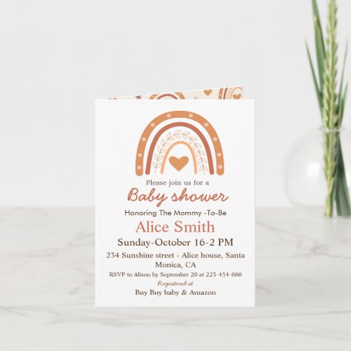 Terracotta Gender Neutral boho rainbow baby shower Invitation