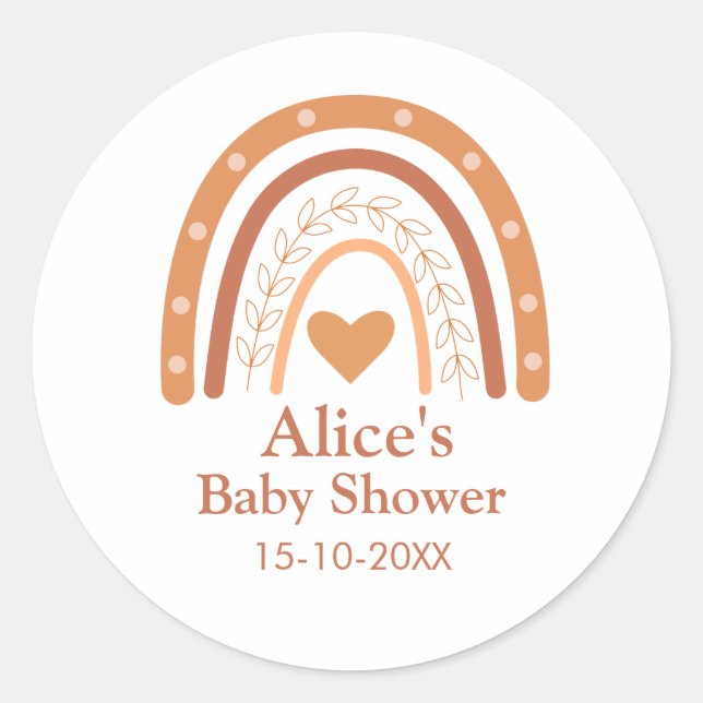 Terracotta Gender Neutral boho rainbow custom  Classic Round Sticker (Front)