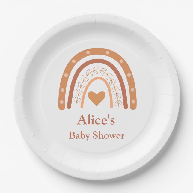 Terracotta Gender Neutral boho rainbow custom   Paper Plates (Front)