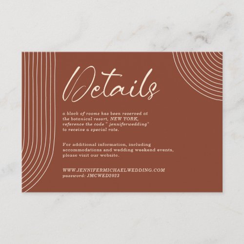 Terracotta Geometric Boho Line Art Details Enclosure Card