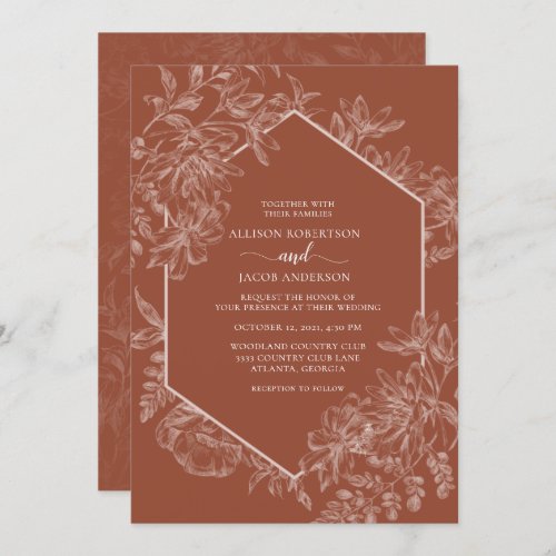 Terracotta Geometric Floral Wedding All In One Invitation
