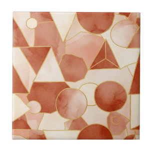 Terracotta Geometric - Gold Line Art Mosaic Ceramic Tile