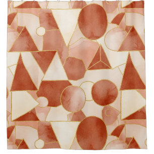 Terracotta Geometric - Gold Line Art Mosaic Shower Curtain