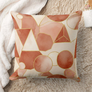 Terracotta Geometric - Gold Line Art Mosaic Throw Pillow