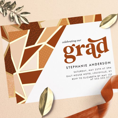 Terracotta Geometric Gold Modern Graduation Party Foil Invitation