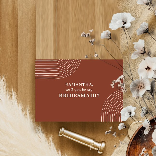 Terracotta Geometric Line Art Be my Bridesmaid Invitation