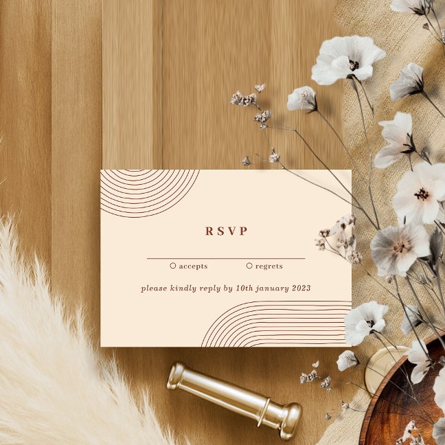 Terracotta Geometric Line Art Kindly Reply Wedding Invitation