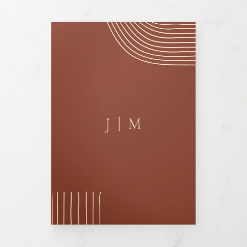 Terracotta Geometric Line Art Modern Wedding Tri_Fold Card
