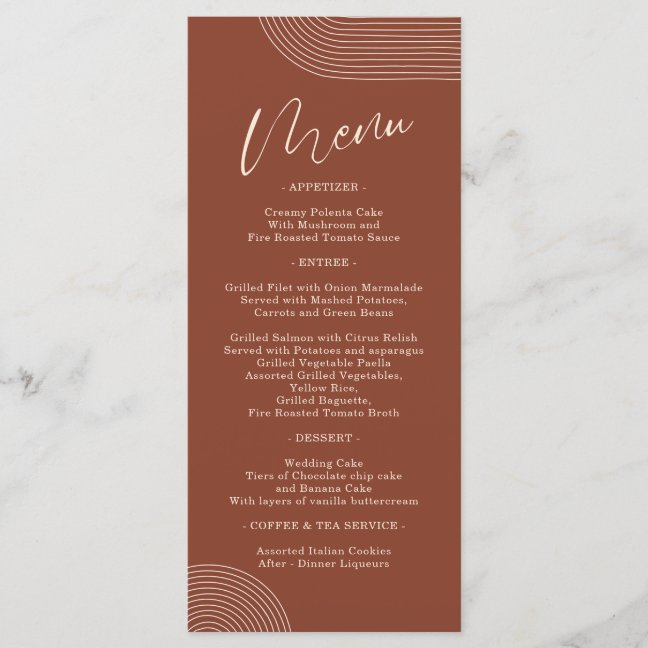 Terracotta Geometric Line Art Simple Menu