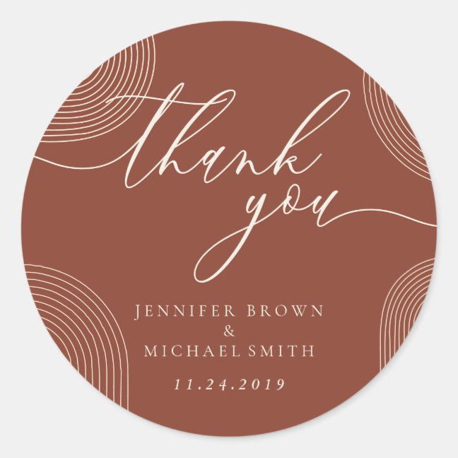 Terracotta Geometric Line Branding Gift Thank You Classic Round Sticker