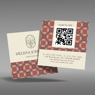 Terracotta Geometric Square QR Business Card
