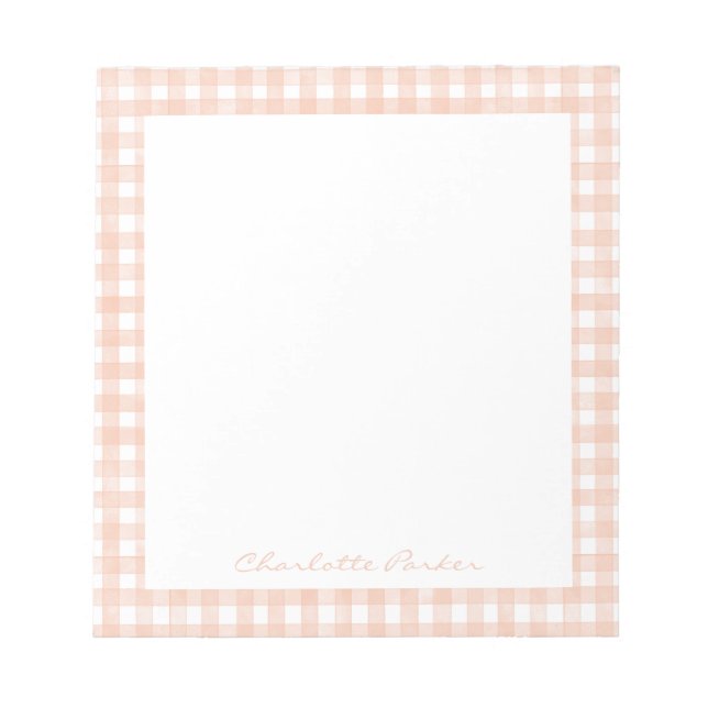 Terracotta Gingham Custom Name Notepad (Front)